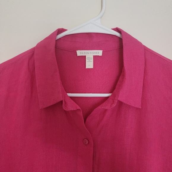 Eileen Fisher Lagenlook Fuchsia Long Sleeve Button-Up Linen Tunic Blouse Sz S - Picture 4 of 12